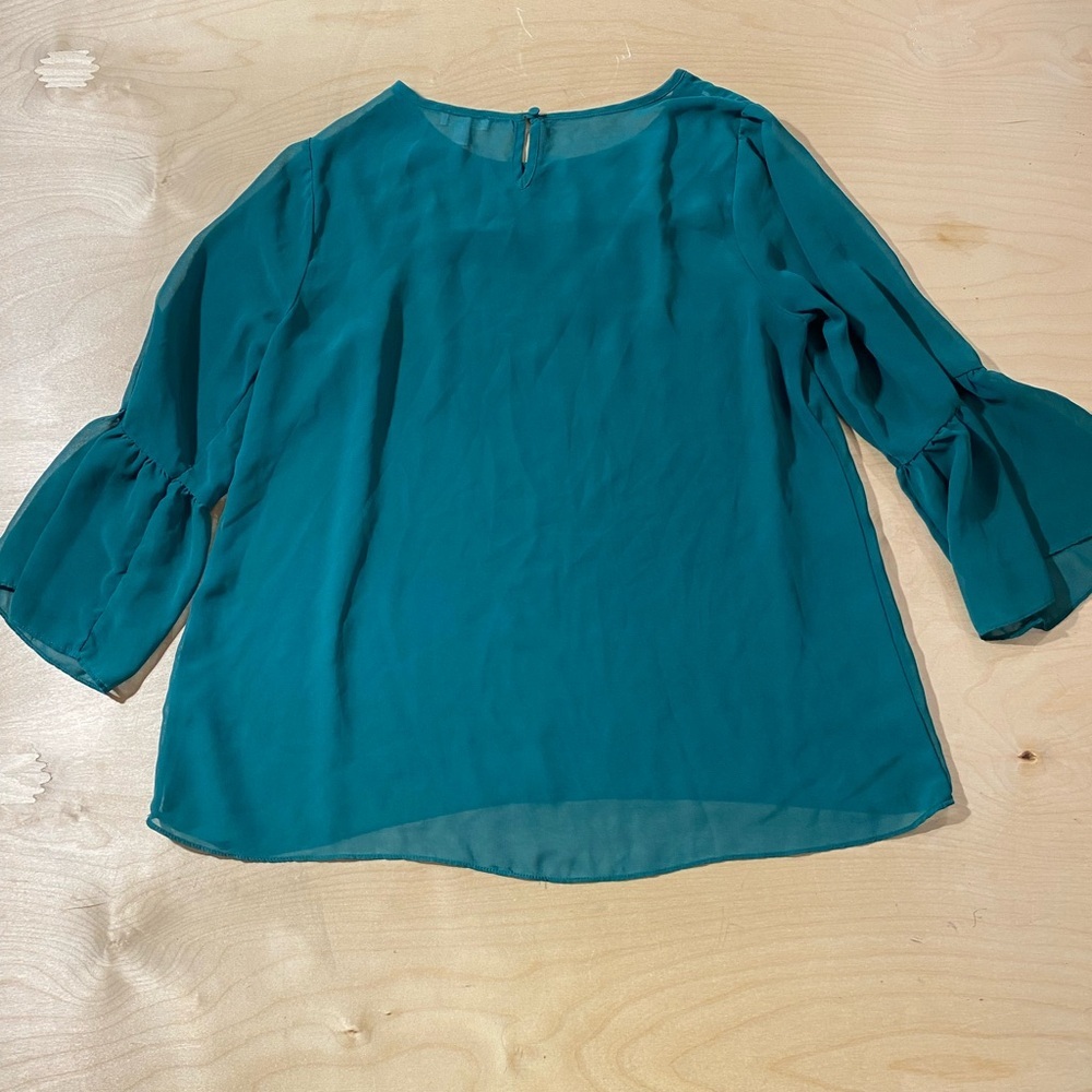 C Teal Blouse with Lace Accent Large (OA) - Picture 7 of 8